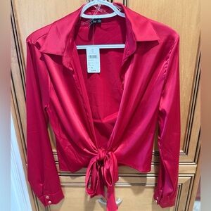 Windsor Red Satin Tie-Front Blouse